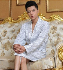Thin Long Sleeve Plaid Bath Robe